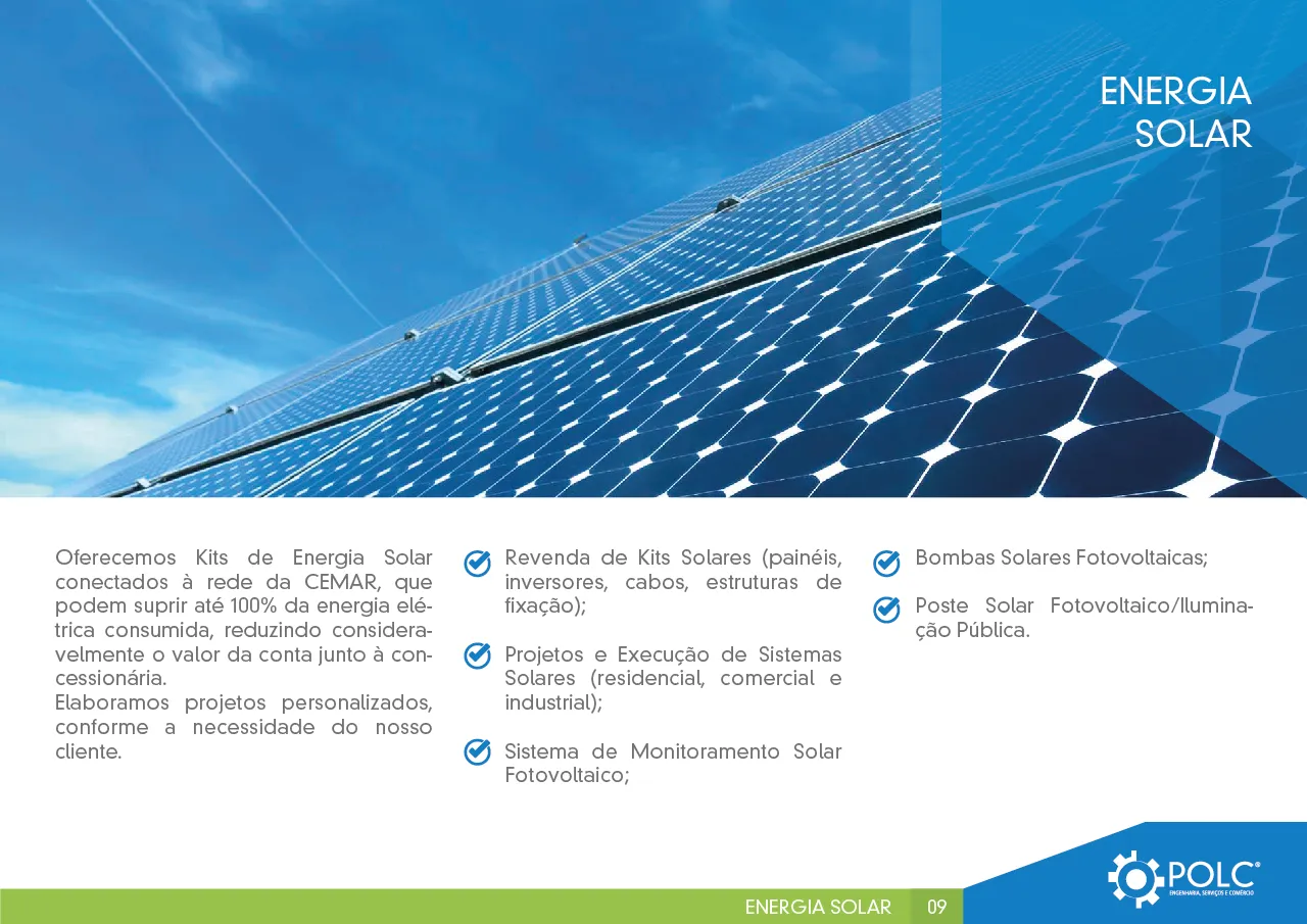 Painéis fotovoltaicos instalados pela POLC sobre cobertura predial